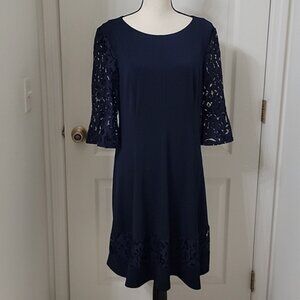 Jessica Howard Size 16 Navy Blue Lace Bell Sleeve Fit & Flare Dress NEW with Tag